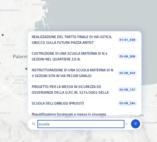 Barra di ricerca con l’elenco dei suggerimenti per la parola «scuola»