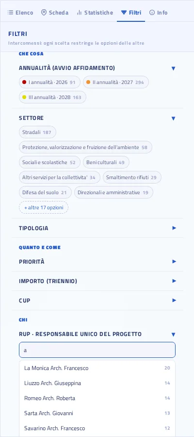 Menu del RUP con ricerca